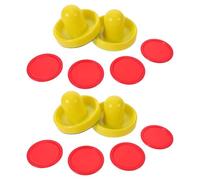 TOBBOMEY 2 Ensembles Ensemble 2 Pièces Accessoires Air Hockey Plastique pour Table de Jeu 2 Pousseurs Jaunes 96Mm 2 Tapis Feutrine 4 Palets Rouges 64Mm Pièces de Rechange pour Hockey sur