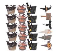 TOBBOMEY 2 Ensembles Halloween Cupcake Liners Set With Topper Picks Paper Muffin Wrappers For Shower Party Decorations Unique Pumpkin Ghost Bat Spider Skull Designs