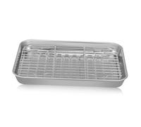 TOBBOMEY 2 Ensembles Plaques de Cuisson Inox avec Plateau Four Résistant Inox pour Pâtisserie et Rôtissage Antiadhésif Compatible Four et Grill