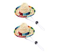 TOBBOMEY 2 pièces Chapeaux Sombrero Paille pour Chiens Ajustables et Légers Protection Solaire pour Animaux de Compagnie Accessoires de Fête Mexicaine pour Photos et Occasions Festives