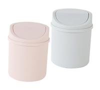 TOBBOMEY 2 pièces Mini Poubelle de Bureau à Couvercle Basculant Organiseur Cosmétique Compact pour Maquillage et Stylos Rangement Pratique pour Salle de Bain et Cuisine Gris et Rose