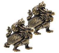 TOBBOMEY 2 pièces Ornements Miniatures Laiton Vintage Figurines Dragon et Tortue Décoratives pour Bureau Statuettes Animales Élégantes pour Étagère et Table