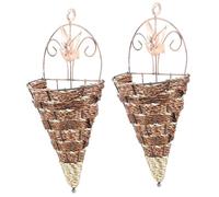 TOBBOMEY 2 Pièces Panier de Fleurs Mural Suspendu Rotin Synthétique Lot de Pots Décoratifs Intérieurs Support Pratique pour Plantes et Fleurs Style Rétro Élégant pour Décoration Murale