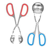 TOBBOMEY 2 pièces Pince à Boulettes Acier Inoxydable Outil Cuisine Ergonomique Résistant Haute Température pour Viande Sushi et Pâtisserie Rouge