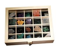 TOBBOMEY 20 pièces Boîte de Collection Minéraux Naturels Échantillons de Pierres Brutes avec Coffret Bois Spécimens de Cristaux pour Décoration et Bijoux