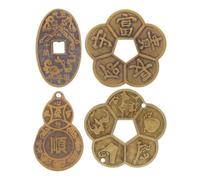TOBBOMEY 4 Pièces Chinoises Laiton Vintage pour Feng Shui Accessoires de Divination Robustes pour Richesse et Énergie Positive Décoration Traditionnelle et Jeu de Fortune