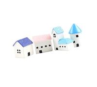 TOBBOMEY 4 pièces Ornements Miniatures Résine Micro Paysage de Maison Colorée avec Château et Église Décoration Intérieure pour Maison et Boutique Style Méditerranéen