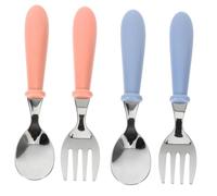 TOBBOMEY 4 Pièces Set Couverts Garçon Fille Inox Cuillère Fourchette Garçon Fille Ergonomique Maison École Rose Bleu