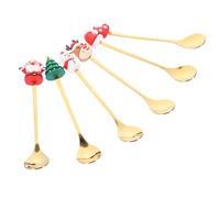 TOBBOMEY 6 Pièces Coffret Cuillères de Noël Acier Inoxydable pour Dessert et Boissons Cuillères à Mélanger Festives Or Kit Cadeau pour Fêtes pour Café Pâtisseries et Verrines