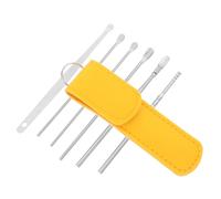 TOBBOMEY 6 pièces Kit Curette Oreille Acier Inoxydable avec Étui Jaune Portable Outil Sûr pour Nettoyer Oreilles Dissolvant Cérumen Voyage Soins Confortables pour Hommes et Femmes