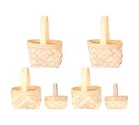 TOBBOMEY 6 Pièces Lot de Mini Paniers Bois Tressés Main avec Poignées Petits Paniers Rustiques pour Rangement Décoration Mariage Fête et Bureau Assortiment de Pratique