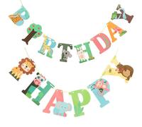 TOBBOMEY 6pièces Bannière Animaux Anniversaire Décorations Festives Pour Garçon Fille Thème Forêt Avec Lions Et Autres Animaux