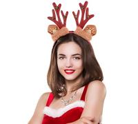 TOBBOMEY Bandeau de Noël Cerf avec Cornes Rouges et Cloches Accessoire Cheveux Léger Confortable pour Fête Cosplay et Photo