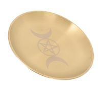 TOBBOMEY Bougeoir d'Autel Pentagramme Plateau à Bougies Rond Métal Assiette de Rangement Bijoux Support Bougie Accessoires Rituels Sorcellerie Wicca Tarot