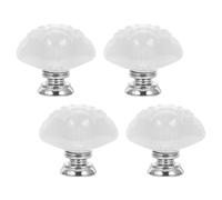 TOBBOMEY Boutons de Meuble Coquillage Lot de 4 en Céramique Blanche, Poignées de Porte pour Placards et Bureaux, Design Créatif, 1.22X1.22X1.14In, Résistants à L'Usure