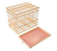 TOBBOMEY Cage à Oiseaux Bambou Rectangulaire Portable avec Plateau Amovible et Poignée Volière Espace de Vol pour Perruches Chardonnerets Canaris Cage Transport et Jardin