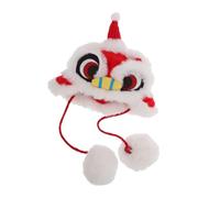 TOBBOMEY Chapeau Lion Dansant pour Animaux de Compagnie Accessoire Tête Chien Chat Rouge S Coiffure Festive Chinoise pour Fêtes Promenades et Photos