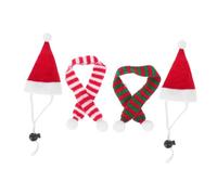 TOBBOMEY Chapeaux Et Écharpes De Noël pour Petits Animaux, Costume Cosplay 4 Pièces, Tissu Polaire, Taille 7x11 Cm Et 30 Cm, Décoration Festive pour Hamsters, Hérissons, Chinchillas, Rongeurs