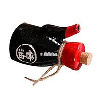 TOBBOMEY Distributeur de Condiments Style Japonerie en Céramique Noire 200 Ml - Bouteille Sauce Soja Huile Vinaigre Cuisine Pot D’Assaisonnement Liquide Pratique et Solide