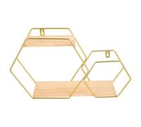 TOBBOMEY Étagère Murale Hexagonale Flottante en Métal Doré Petite Étagère Murale Décorative Multifonction pour Rangement Chambre Salon la Cuisine Support pour Plantes et Objets