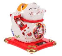 TOBBOMEY Figurine Chat Fortune Solaire Japonaise Décor Feng Shui Statue Maneki Neko à Balancement Automatique Ornement Créatif pour Bureau Maison Voiture Animal Chanceux