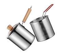 TOBBOMEY Friteuse Acier Inoxydable avec Panier Amovible et Poignée Bois Poêle à Frire Profonde Résistante Chaleur pour Cuisine Induction Cuisson et Friture Sécurisées