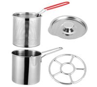 TOBBOMEY Friteuse En Acier Inoxydable 304, Mini Marmite à Friture Panier à Friture à Poignée En Silicone, Kit De Cuisson Pour Maison, La Cuisine Et Restaurant, Ensemble Panier Et Couvercle