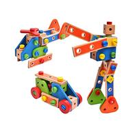 TOBBOMEY Jeu de Construction Éducatif Garçon Fille Bois Blocs à Vis Détachables Outil de Motricité Fine Kit Manuel pour Apprentissage et Activité Parent Garçon Fille