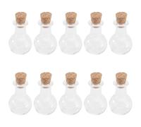 TOBBOMEY Lot de 10 Petites Bouteilles en Verre Transparent Bouchon en Liège Flacons à Souhaits Miniatures Stockage Sûr pour Huiles Essentielles Parfums et Cordyceps Décoration