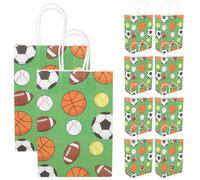 TOBBOMEY Lot de 12 Paquet Présents Moyens en Papier Kraft Motif Ballon de Football Paquet d'Emballage pour Bonbons et Friandises Poignées Pratiques pour Fêtes Anniversaires et