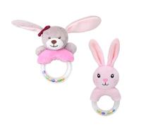 TOBBOMEY Lot De 2 Hochets En Peluche Pour Bébé D'animaux, Doux Et Sûr, Taille Moyenne, Anneau Sonore, Adaptés à L'éveil Sensoriel Jeu à La Maison Poussette