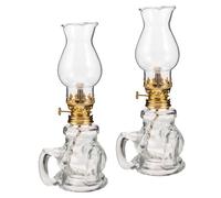 TOBBOMEY Lot de 2 Lampes à Pétrole en Verre Transparent Vintage Lanterne Tempête Résistante au Vent pour Camping et Décoration Intérieure Lampe à Pétrole Ancienne D’Intérieur Pratique