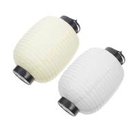 TOBBOMEY Lot de 2 Lanternes Japonaises Pliables en Papier Imperméable Diamètre 15 CM Hauteur 22 CM Blanc et Beige Lanternes Suspendues Décoratives D’Extérieur pour Jardin Fête et