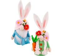 TOBBOMEY Lot de 2 Lapins de Pâques Décoratifs Chapeau Fleuri, Poupées Gnomes 15 Cm en Tissu, Décorations de Fête Créatives pour Bureau et Maison, Accessoires de Printemps