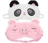 TOBBOMEY Lot de 2 Masques de Sommeil Doux en Peluche à Motifs Animaux, Cache-œil Opaque Portable, Confortable et Léger pour Adultes et Garçon et Filles, pour Sieste et Sommeil Réparateur