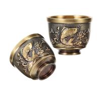 TOBBOMEY Lot de 2 Tasses à Thé Chinoises en Alliage de Zinc Style Antique 80 Ml Couleur Bronze Décorations Reliefs Multifonctions pour Thé et Vin pour Fêtes et Cérémonies