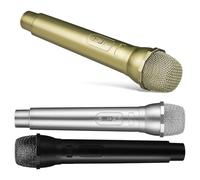 TOBBOMEY Lot de 3 Microphones Factices pour Garçon et Filles Accessoires de Microphone en Plastique Modèles de Simulation en Noir Or et Argenté Légers et Portables pour Fête Karaoké