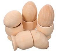 TOBBOMEY Lot de 4 Set de Sets de Porte-œufs de Pâques en Bois Brut, Supports à Œufs Non Peints Tasse à Œufs, Coffret DIY pour Décoration Cuisine et Loisirs Créatifs, Coquetier