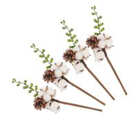 TOBBOMEY Lot de 4 Tiges de Coton Décoratives Vertes Fleurs Stabilisées Naturelles Branches Séchées pour Compositions de Fleurs d’Intérieur Décoration DIY Mariage Salon et Fête