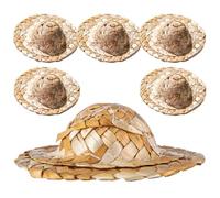 TOBBOMEY Lot De 6 Mini Chapeaux De Paille Artisanaux en Matériau Sûr, Décorations Rustiques pour Verres à Cocktails, Accessoires Photo pour Fêtes Et Bar, pour Boissons Et Amuse-bouches