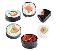 TOBBOMEY Lot de 6 Modèles Alimentaires Réalistes de Sushi Japonerie en PVC Faux Rouleaux de Sushi et Onigiri en Couleurs Variées Accessoires de Photographie de Faux pour Décoration et Jeux