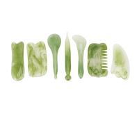 TOBBOMEY Lot De 7 Set De Outils De Massage Facial En Résine Verte, Rouleau De Beauté Et Plaque De Grattage Traditionnelle Gua Sha, Kit Complet Pour Relaxer Visage Et Corps, Soins Manuels Bien-domicile