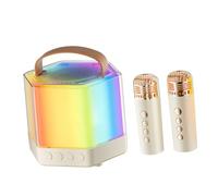 TOBBOMEY Machine de Karaoké Portable Q7 Blanche Mini Micro Karaoké sans Fil Double Enceinte Compacte avec LED Kit Chant Mobile pour Garçon et Filles et Adulte Soirée Anniversaire