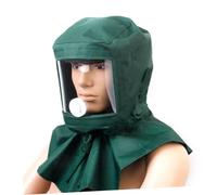 TOBBOMEY Masque De Sablage à Capuche Coupe-Vent Vert, Toile Résistante Lentille en Verre Acrylique Épais, Anti-poussière pour Industrie du Polissage,