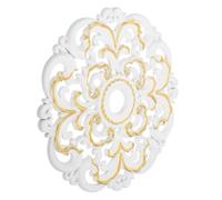 TOBBOMEY Médaillon Décoratif de Plafond Style Européen, Rosace Ronde Ajourée Blanche et Or Imitation Plâtre, Accessoire Décoratif pour Plafonnier Lumineux, Matériau Plastique Solide,