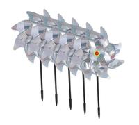TOBBOMEY Moulins à Vent Réfléchissants Argentés 8 Branches Lot De 5 pour Jardin Et Balcon Protection Anti-Oiseaux Signal Visuel Holographique Résistant Aux Intempéries
