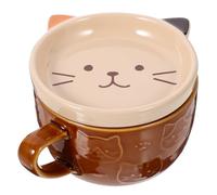 TOBBOMEY Mug en Céramique à Motif Chat aux Trois Couleurs avec Couvercle Tasse à Café et Thé Réutilisable pour Maison et Bureau Tasse à Boisson Chaude Décorative et Originale Présent