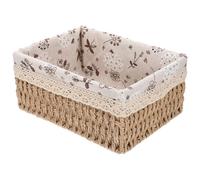 TOBBOMEY Panier de Rangement Tissé en Osier 30X20X15 CM Doublure en Tissu pour Organisation de Jeux et Articles Ménagers Lot de 1