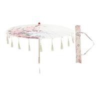 TOBBOMEY Parapluie Danse Style Chinois en Tissu de Soie 82 CM Pompons Décoratifs Accessoire Photo pour Spectacle et Photographie Décoration Artistique Paquet de Rangement