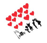 TOBBOMEY Pics à Gâteaux en Papier de Cœur, Lot de 16 Set de Pièces, Décoration Saint-Valentin, Assortiments de Couples Amoureux Rouge et Noir, pour Gâteau et Cupcake de Fête